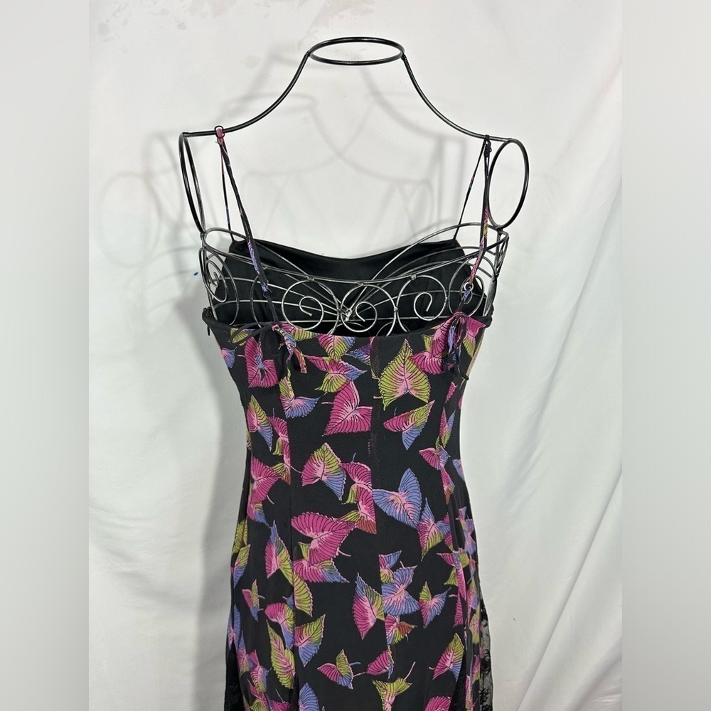 Y2K Betsey Johnson New York silk black leaf print midi dress size 6 - Picture 12 of 13
